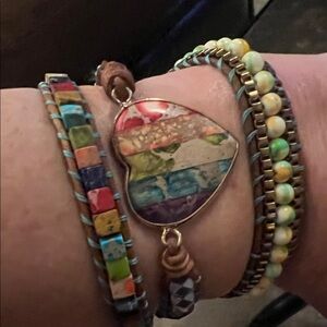 Handcrafted 7 Chakra Wrap Bracelet with Leather Wrapped Real Chakra Stones- EUC